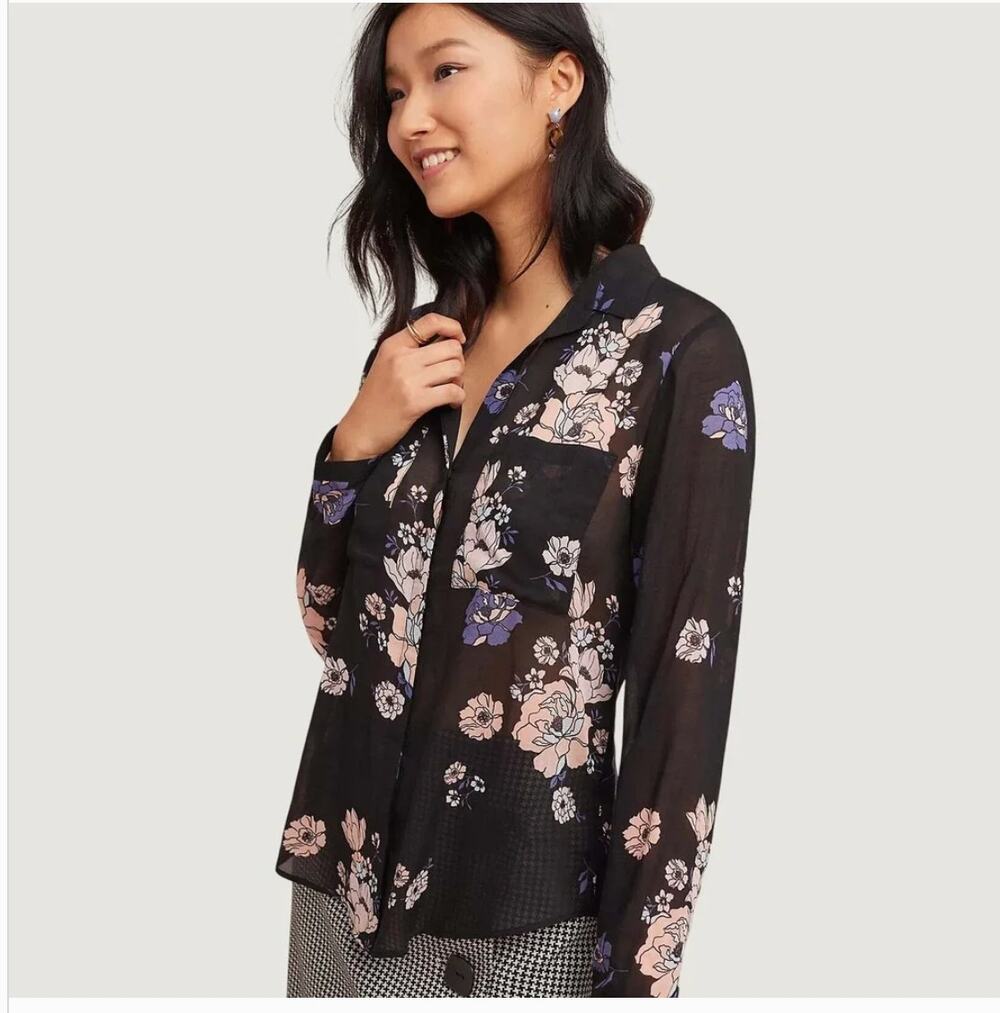 Cloth & Stone Tavira Black Floral Sheer Button Down Size XS